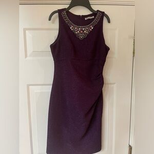 Plum Colored Dress with beaded neckline